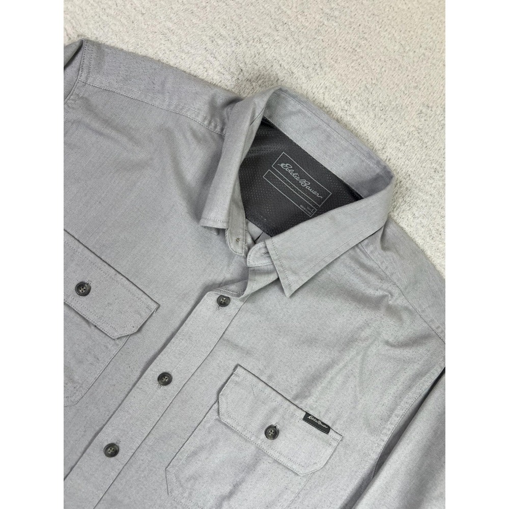 Eddie Bauer Shirt Mens Large Gray Long Sleeve Button Up Dual Pocket Outdoor Mesh